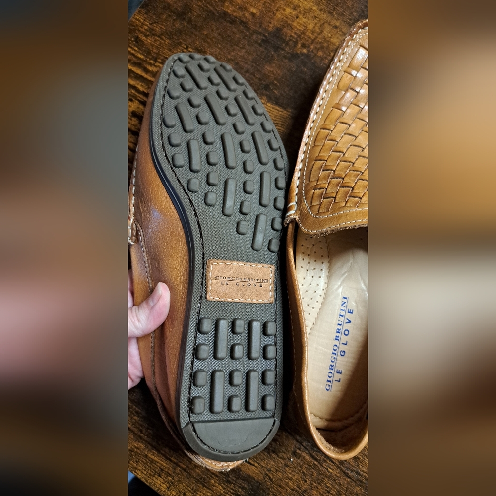 Men's GIORGIO BRUTINI Le Glove 8.5 Tan Basket Weave Leather Upper Loafers Shoe - Picture 6 of 9